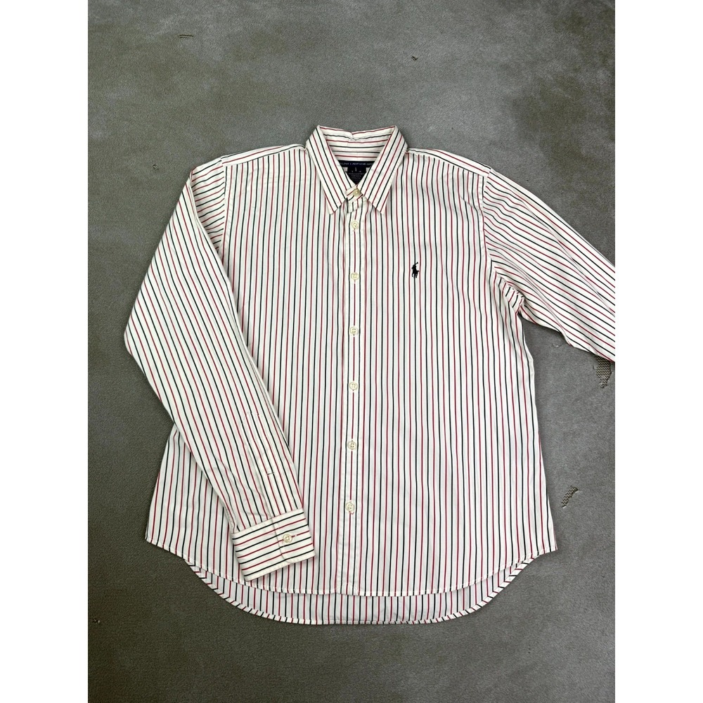 Ralph Lauren Sport Shirt Mens Large White Striped Cotton Pony Logo Button Up